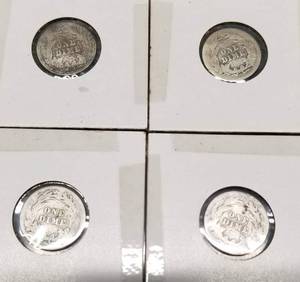 GROUP OF 4 US BARBER DIMES