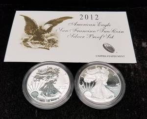 2012-S PROOF AMERICAN SILVER EAGLE 2 COIN SET IN ORIGINAL PACKAGING