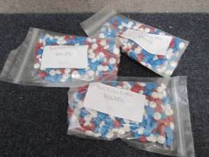 lot 66 image: 3- 12 oz Bags Red, White & Blue M&M...