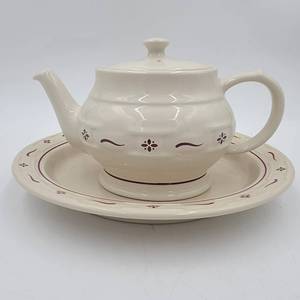 Vintage Teapot & Lid and 12 Oval Serving Platter Woven Traditions Red by Longaberger 3 Piece Set (Resale Value $180)