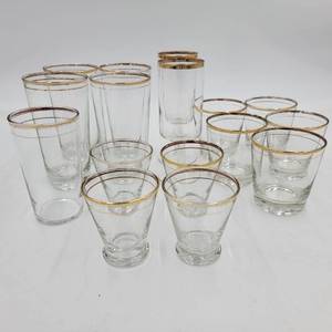 16 Classic Vintage Mid-Century-Modern Gold Rimmed Glasses