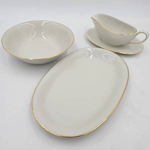 Gorgeous Mid Century Modern Bavaria Gold Trimmed China Serving Set-Gravy Boat, Bowl and Serving Plate