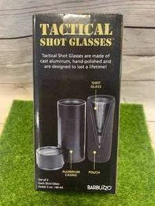 lot 12 image: BRAND NEW HAND CAST ALUMINUM TACTICAL SHOT GLASSES $39.99 ON AMAZON