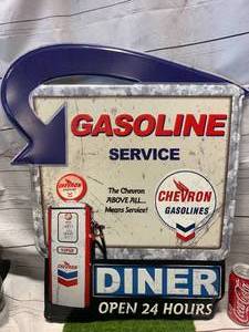 lot 98 image: CHEVRON GASOLINE DINER METAL SIGN 25 INCH TALL