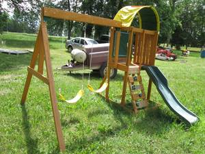 lot 16 image: Wood swind and slide set 9 wide sl...