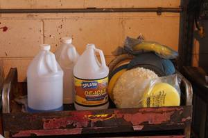 lot 866 image: Garage Items - Clear Coat Polish, Water  Hoses, Wax Tools