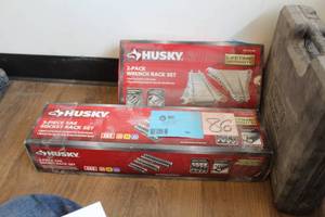 lot 977 image: Husky 2-Pack Wrench Rack Set, 3-Piece SAE Socket Rack Set (in original boxes)