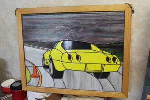 lot 960 image: Corvette Stained Glass Picture