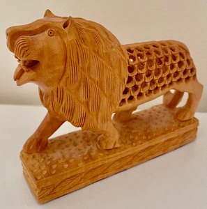 Handcrafted Carved Wood Lion and Peacock