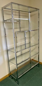 Retro Chrome Etagere with Glass Shelves- Milo Baughman