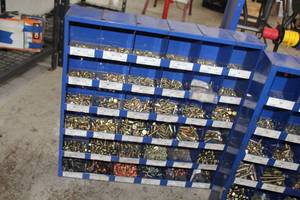 lot 338 image: Metal Parts Organizer Cabinet w Hardware - Nuts, Bolts, Washers