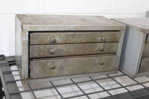 lot 339 image: Huot Metal Parts Organizer Cabinet 3-drawer w Drill Bits