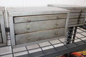 lot 340 image: Huot Metal Parts Organizer Cabinet 3-drawer w Drill Bits