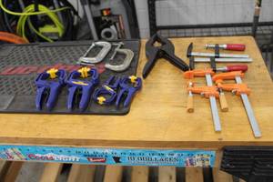 lot 382 image: Lot of (11) Clamps - C-Clamps, Grip Clamps, Slide Clamps