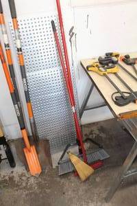 lot 384 image: Lot of (3) Brooms - Push Broom, Deck Broom, Hand Broom