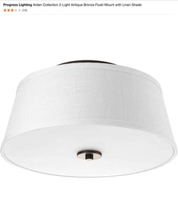 lot 9 image: Progress Lighting Arden Collection 2-Light Antique Bronze Flush Mount with Linen Shade. See Pictures