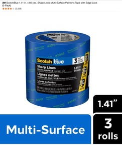 lot 14 image: (6) 3M ScotchBlue 1.41 in. x 60 yds. Sharp Lines Multi-Surface Painters Tape with Edge-Lock (3-Pack). See Pictures
