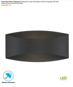 lot 34 image: Home Decorators Collection Greeleyville 2-Light Sand Black Outdoor Integrated LED Wall Lantern Sconce with Etched Glass &. Other Goods See Pictures