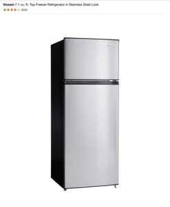 lot 42 image: Vissani 7.1 cu. ft. Top Freezer Refrigerator in Stainless Steel Look. See Pictures