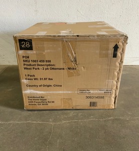 lot 49 image: Hampton Bay West Park Black Aluminum Outdoor Patio Ottoman with CushionGuard White Cushion (2-Pack). See Pictures