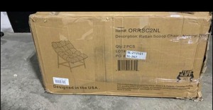 lot 52 image: Walker Edison Papasan Rattan Removable Cushions Metal Outdoor Patio Lounge Chairs w Natural Cushions. See Pictures