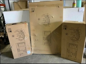 lot 54 image: LAUREL CANYON Dark Brown 7-Piece Wicker Rectangle Outdoor Dining Set with Light Gray Cushions. See Pictures