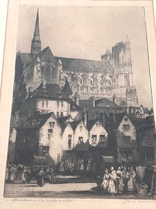 lot 28 image: Framed Vintage Etching The Water Market