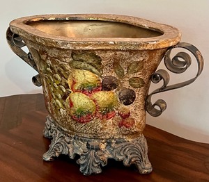lot 44 image: Double Handled Fruit Motif Decorative Vase or Vessel