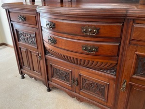 lot 1 image: Gorgeous Antique English Edwardian Mahogany Sideboard with Carved Detailed Designs