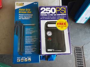 Pistol Grip Grease Gun & Portable 12 Volt Air Compressor