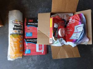 Box Of Window Insulator Kits, Weather Stripping & Roll Of 3.5 Mill Plastic Sheeting