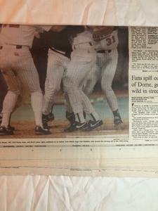 lot 30 image: 1991 Pioneer Press Newspaper and Autographed Baseball World Champs Minnesota Twins
