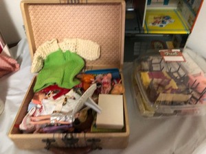 lot 78 image: Dollhouse w Furniture, Dolls, Clothing, etc.