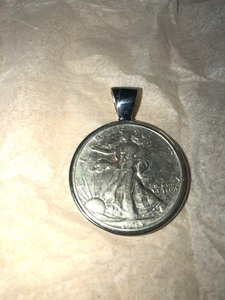 lot 53 image: Walking Liberty 1943 Half Dollar Coin Pendant