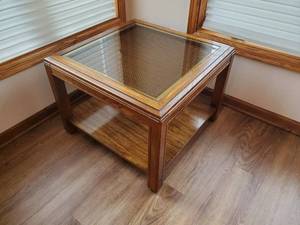 lot 25 image: Glass Top Ratann End Table