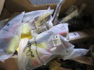 box of bike pedals,  handles and mo...