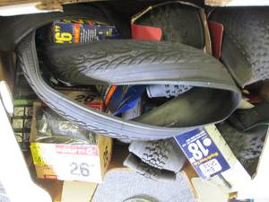 box of bike tires and tubes...