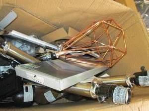 box of light fixtures, lamps and so...