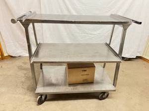 FABULOUS 3 TIER HEAVY DUTY STAINLESS STEEL CART - GOOD CONDITION BOX ON CART NOT INCLUDED