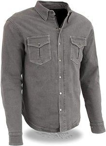 lot 21 image: Milwaukee Leather MPM1621 Mens Grey Armored Denim Shirt, L