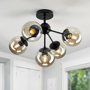 lot 22 image: Modern Black 5 Light Semi-Flush Mount Ceiling Light Fixture Sputnik Steampunk