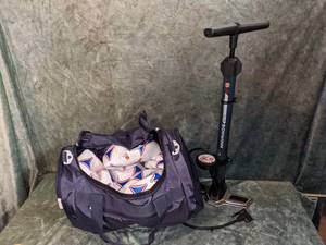 lot 43 image: Adidas Duffle with Sz 5 Go Sport Soccer Balls & Schwinn Air Pump