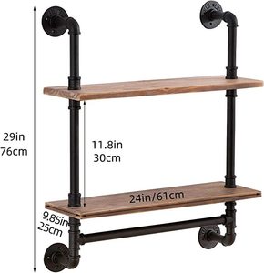lot 140 image: 2 Tier 24 Rustic Metal Pipe Floating Shelves