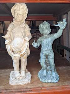 lot 142 image: Vintage Boy and Girl Garden Decor Statues