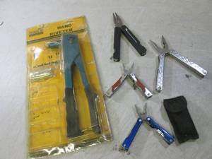 lot 109 image: (CSB) Hand Riveter and Assorted Mul...