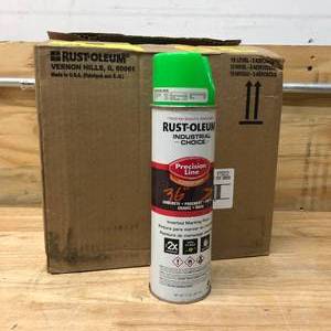 lot 34 image: RUST-OLEUM Case of 12 Inverted Marking Paint - Fluorescent Green - 17oz per Can