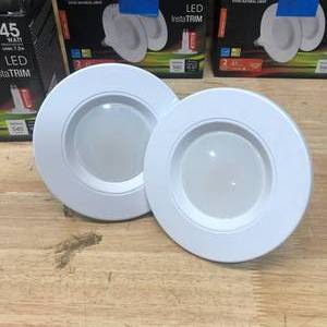 lot 53 image: LOT OF 8 FEIT ELECTRIC Double Packs of InstaTRIM Adjustable Neck Recessed LED Downlights