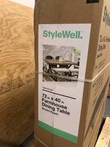 lot 85 image: STYLEWELL 72in x 40in Rectangular Brown Finish Dining Table