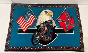 Vintage 70s Motorcycle Tapestry Eagle American & Confederate Flag Biker Harley Art 32 14 x 49 12 David Mann