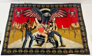 Vintage 80s Motorcycle Biker Wall Tapestry Los Angeles 1984 David Mann 36 x 52